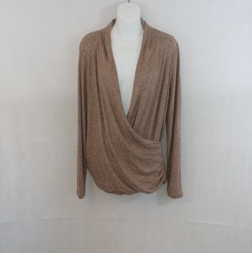 NWT Pleione Faux Wrap Marled Sweater Shirt Sz S